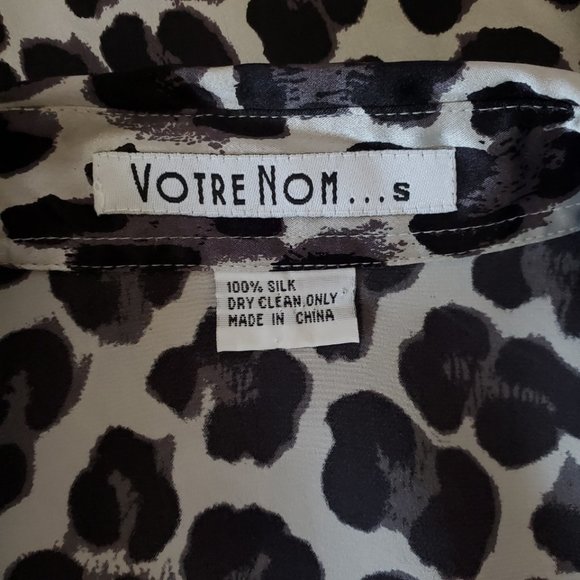 Votre Nom Silk Blouse S Leopard Print Foldup Cuffs - Picture 4 of 5